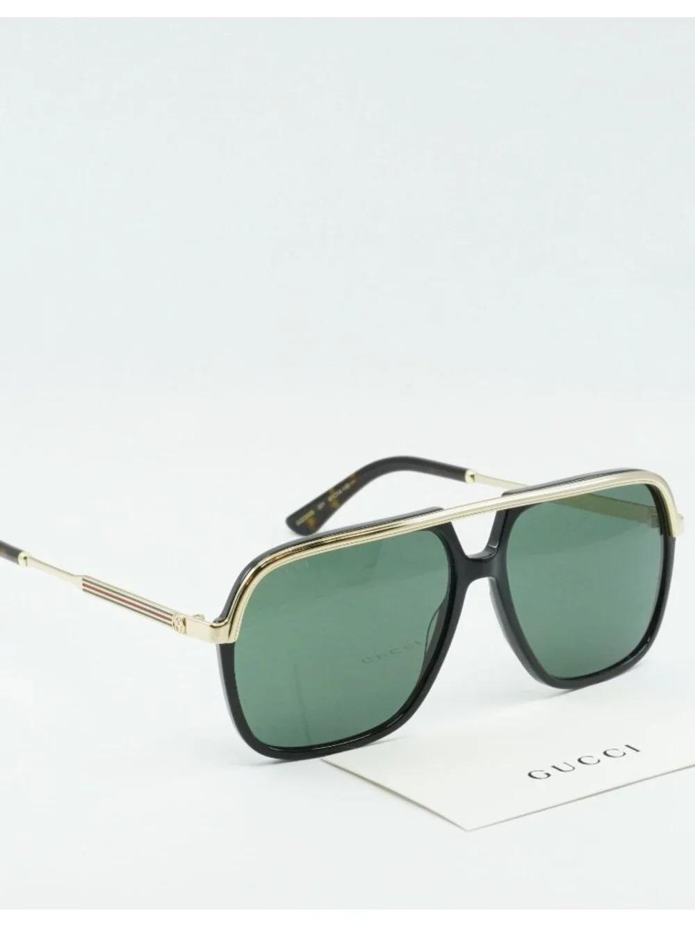 Gucci GG0200S 001 Aviator Sunglasses - Black / Green